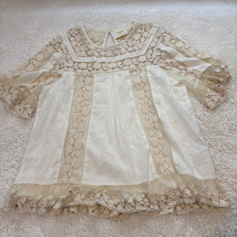 Maeve Womens Ivory Floral Lace Boho Festival Cottage Core Fairy Indie Top Sz 4